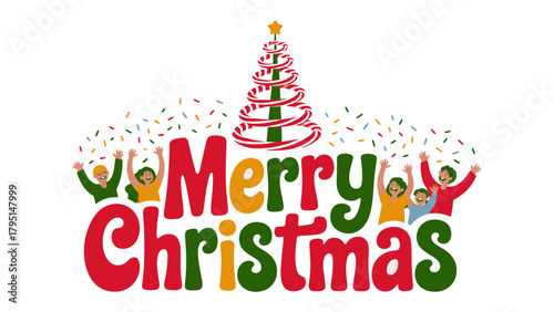 Joyful Christmas Greetings: A vibrant Christmas greeting featuring a stylized tree and a message of holiday cheer, with figures spreading festive joy.