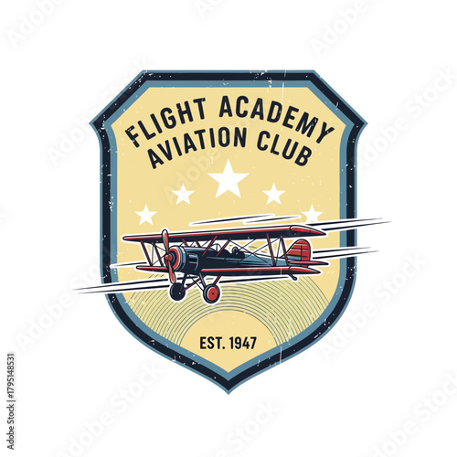 Vintage Flight Academy Aviation Club logo with a classic biplane aircraft.