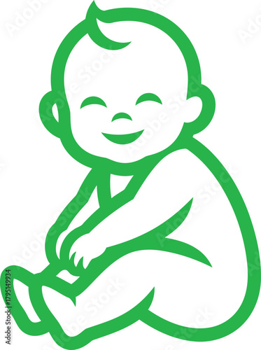 Cute Green Baby Icon Illustration with Playful Design Symbolizing Infancy and Childhood Innocence perfect for health related marketing and childrens education resources