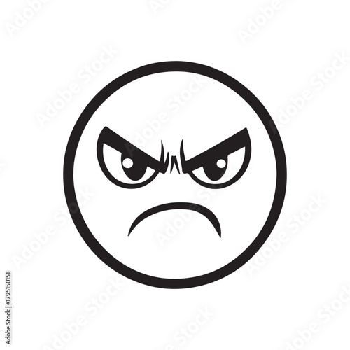 Vector illustration of an angry face icon with a stern and emotional expression.