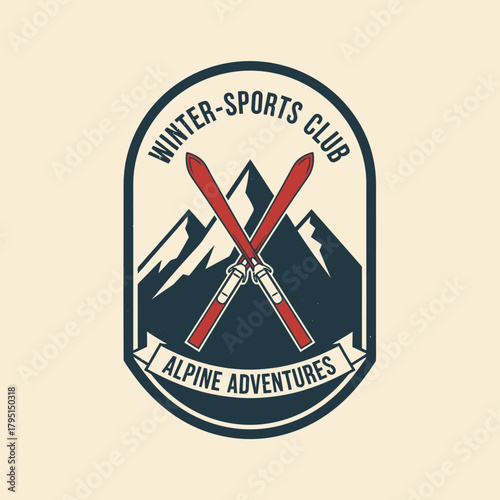 Winter Sports Club Alpine Adventures Skiing Mountain Logo.
