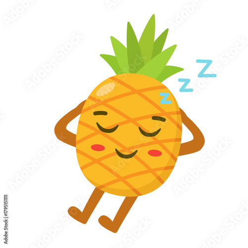 Sleeping Pineapple Cartoon Character Flat Illustration