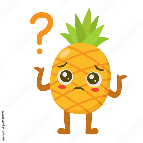 Confused Pineapple Character with Question Mark Flat Illustration