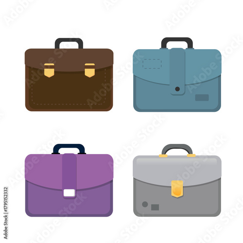 Set of suitcases flat vector illustration of items for carrying things