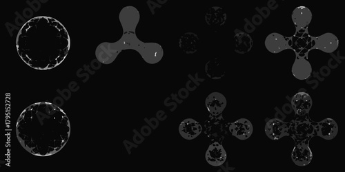 Abstract dark background with evolving organic shapes and cellular structures in grayscale tones