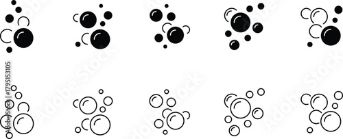 Bubble Icons set with soap foam, fizzy drink, and Oxygen bubbles vector Illustration