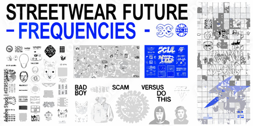Streetwear future frequencies graphic design with abstract elements and typography
