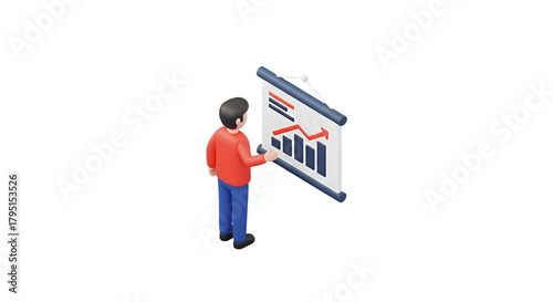 3d icon of man presenting business graph on presentation board for business concept