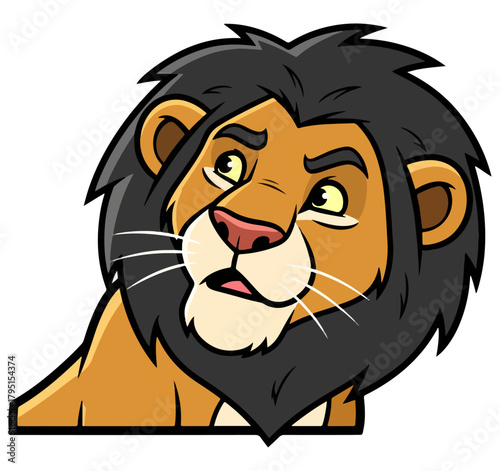 Expressive cartoon lion with a worried or confused look, isolated on white.