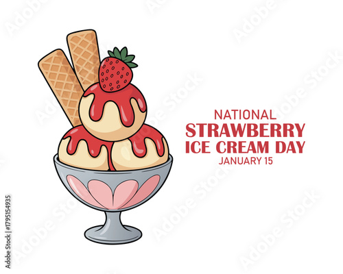 National Strawberry Ice Cream Day celebration featuring a colorful ice cream sundae with strawberries and sprinkles.
