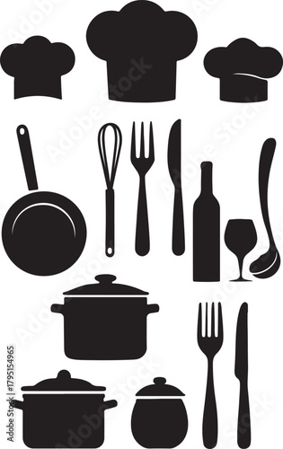 chef hats cooking utensils and kitchenware