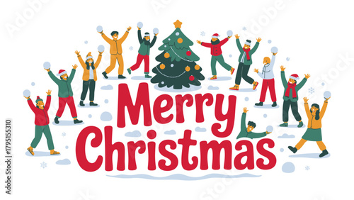 Joyful Christmas Cheer: A festive scene where a group of cheerful individuals is immersed in the joyous atmosphere of Christmas, all adorned with smiles and gestures.