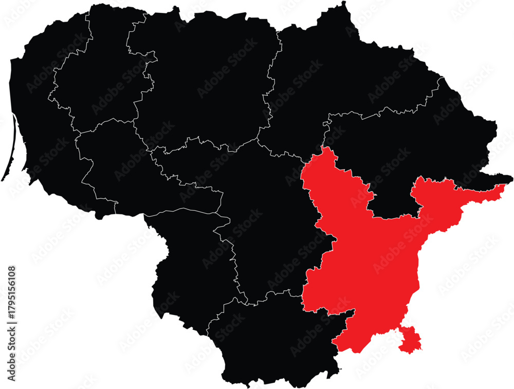 Fototapeta premium Vector Map of Vilnius Division on Map of Lithuania