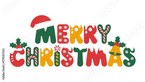 Festive Christmas Greetings: A vibrant Christmas greeting with the message Merry Christmas adorned with seasonal decorations. A visual message of joyful and warm wishes