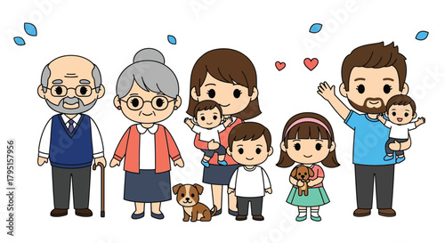 Happy Multi-Generational Family with Grandparents, Parents, and Kids