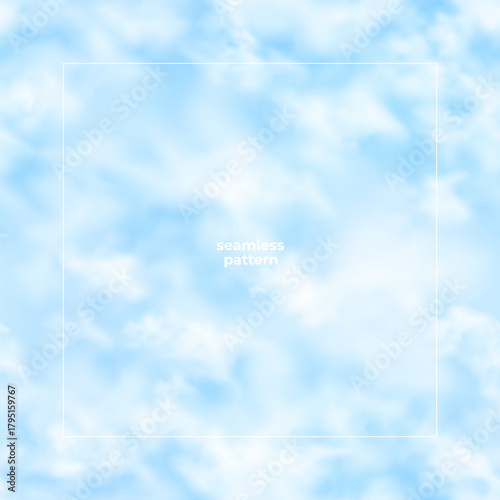Seamless pattern with blue sky and white clouds. Soft and calm vector background design for fabric, wallpaper, web, and decorative projects.