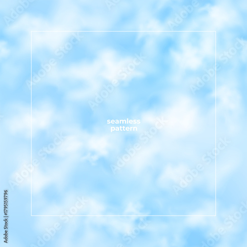 Seamless pattern with blue sky and white clouds. Soft and calm vector background design for fabric, wallpaper, web, and decorative projects.