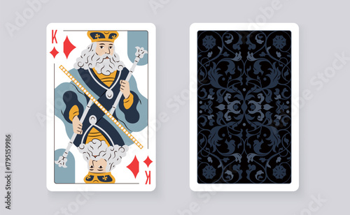 Vector illustration of the King of Diamonds playing card. Elegant and classic design symbolizing royalty, power, and card games, perfect for casino and entertainment projects.