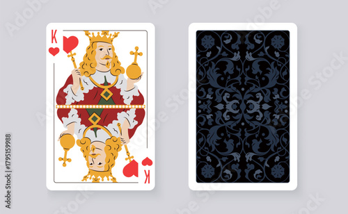 Vector illustration of the King of Hearts playing card. Elegant and classic design symbolizing royalty, power, and card games, perfect for casino and entertainment projects.