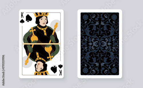Vector illustration of the King of Spades playing card. Elegant and classic design symbolizing royalty, power, and card games, perfect for casino and entertainment projects.
