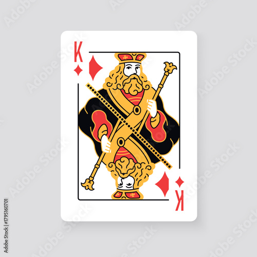 Vector illustration of the King of Diamonds playing card. Elegant and classic design symbolizing royalty, power, and card games, perfect for casino and entertainment projects.