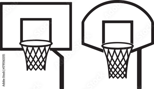  Vector art of two basketball hoops with backboards and nets outline silhouette vector