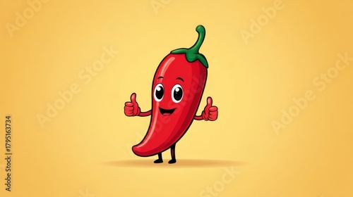 A cheerful cartoon red chili pepper stands and gives a thumbs-up. Perfect for designs related to food, spices, spiciness, and positivity.