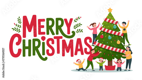 Festive Family Gathering: A joyful family gathers around a decorated Christmas tree, their hearts filled with warmth and excitement as they celebrate the spirit of the season.