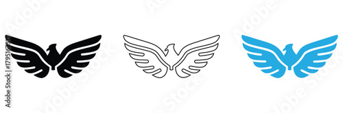 Majestic eagle emblem set for branding or design projects, offering options in black, outline and blue for versatile creative applications