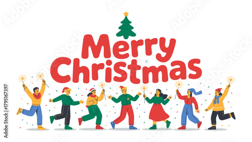 Joyful Holiday Cheer: A festive illustration of people dancing in Christmas celebration, spreading holiday cheer and togetherness, with a warm and inviting atmosphere.
