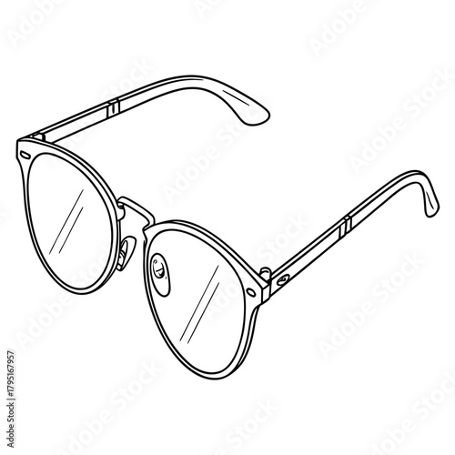 Stylish round framed eyeglasses with clear lenses and thin temples presented in a clean line art drawing