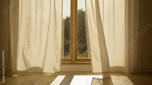 Sunlight Streaming Through Sheer Curtains A Gentle Morning Awakening.