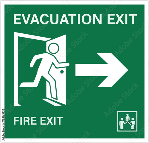 Create Green sign evacuation exit set icon, direction a safe area, fire exit, designations location emergency evacuation exit, quick and safe exit on white background