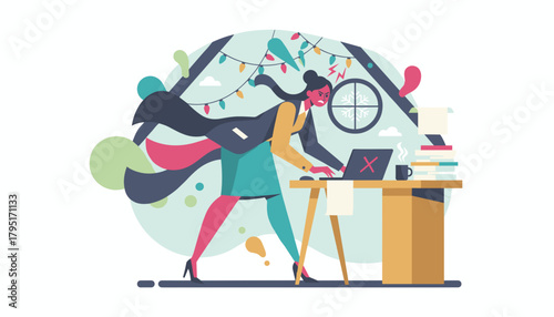 Frustrated businesswoman racing deadlines during the holidays work pressure and stress concept