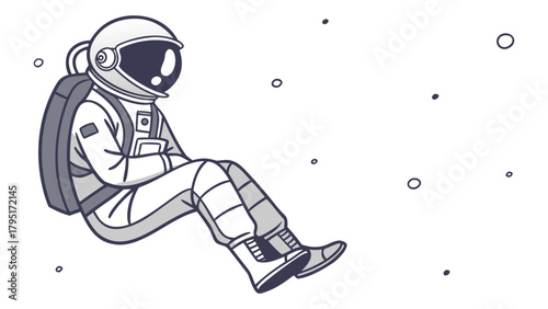Astronaut Kneeling in Space Inspecting Object Illustration