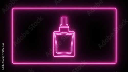 Sleek Neon Perfume Bottle Display with Pink Border on Black Background