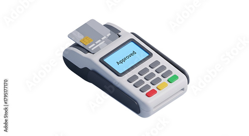 3d icon of isometric pos terminal with credit card for secure payment processing