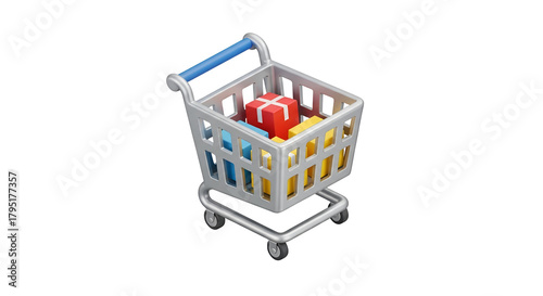 3d icon of isometric shopping cart full of gifts online shopping concept