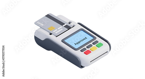 3d icon of isometric pos terminal with credit card for payment processing
