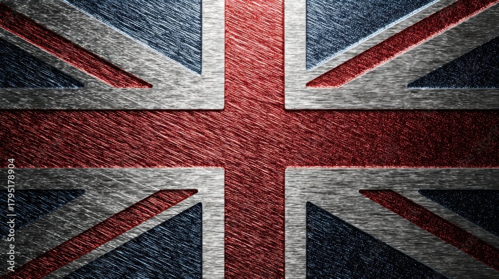 Fototapeta premium Close up of the Union Jack flag texture with brushed metal effect and diagonal lines