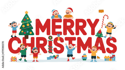 Merry Christmas: Festive scene with children and holiday decorations, exuding joy, excitement, and the spirit of Christmas.