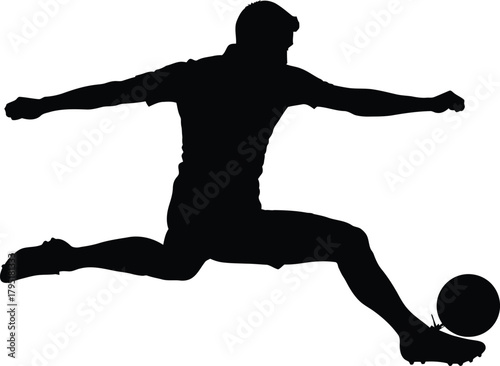 Soccer player silhouette kicking ball vector illustration graphic art eps