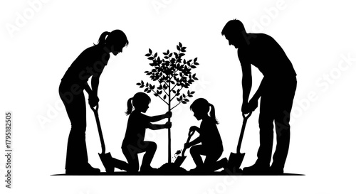 Loving family plants a tree together, nurturing growth and creating memories for future generations, a symbol of hope and sustainability now