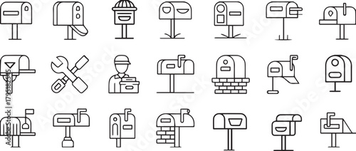 Collection of mailbox icons in line style
