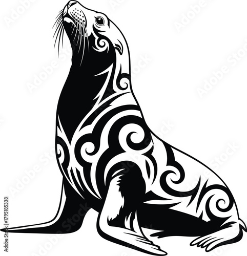 Sea lion vector illustration tribal tattoo animal design wildlife art eps silhouette