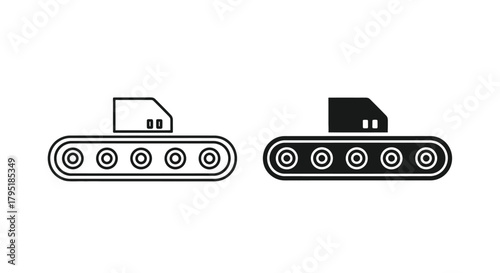 Two conveyor belt icons, one outlined and one solid, side by side.