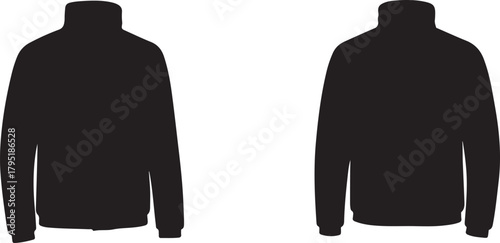 Black Full-Zip Jacket Front and Back View Icons on White Background