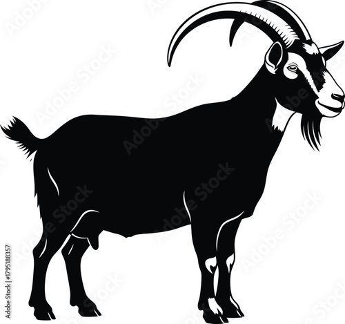 Black goat vector illustration farm animal livestock horned mammal art eps silhouette
