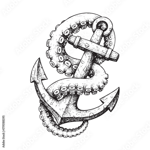 Nautical Anchor Entwined with Kraken Tentacles Graphic