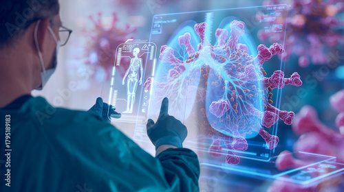 Doctor work with tablet computer,digital healthcare technology,system analysis network connection hologram virtual screen interface,online medical examination analysis report,surgical operation room